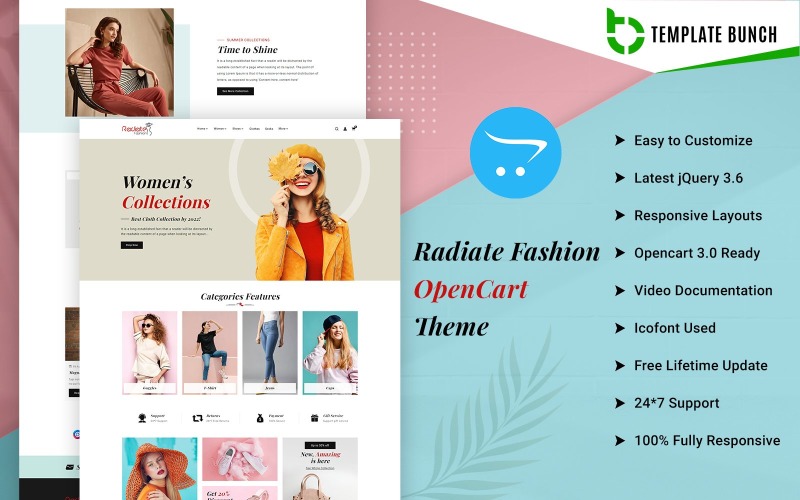 Radiate Fashion - Tema OpenCart responsivo para comércio eletrônico de moda