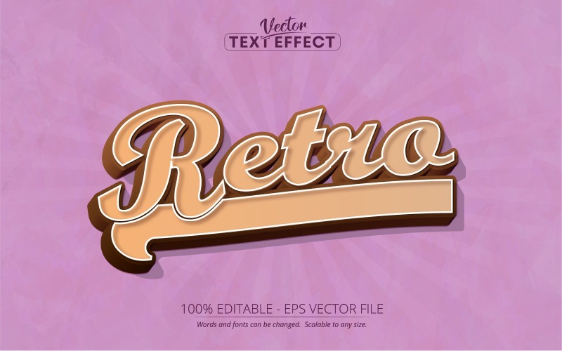 Retro - Efeito de texto editável, estilo de texto vintage e retrô dos anos 70 e 80, ilustração gráfica
