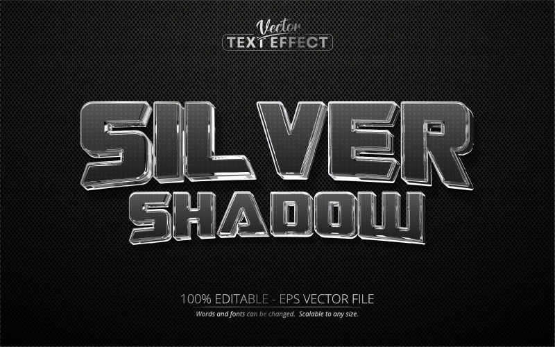 Stříbrný stín - upravitelný textový efekt, kovový stříbrný lesklý styl textu, ilustrace grafiky