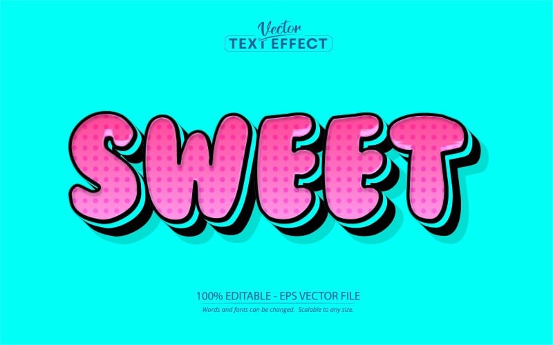 Sweet - redigerbar texteffekt, rosa komisk och tecknad textstil, grafikillustration