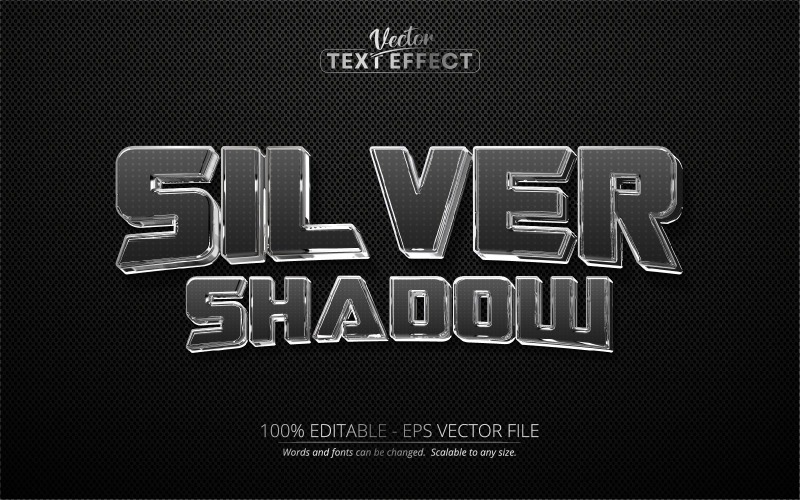 银色阴影 - 可编辑文本效果、金属银色闪亮文本样式、图形插图