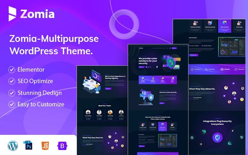 Zomia — тема Elementor WordPress для служб кибербезопасности.