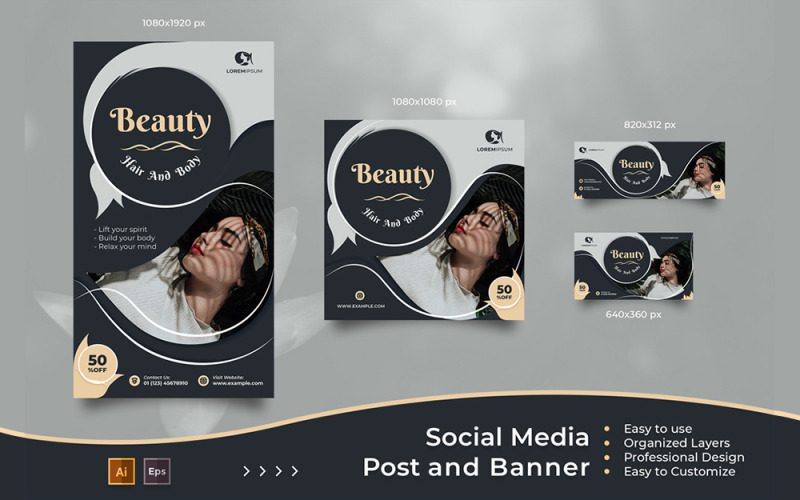 Beauty Care - Plantillas elegantes para publicaciones en redes sociales y pancartas