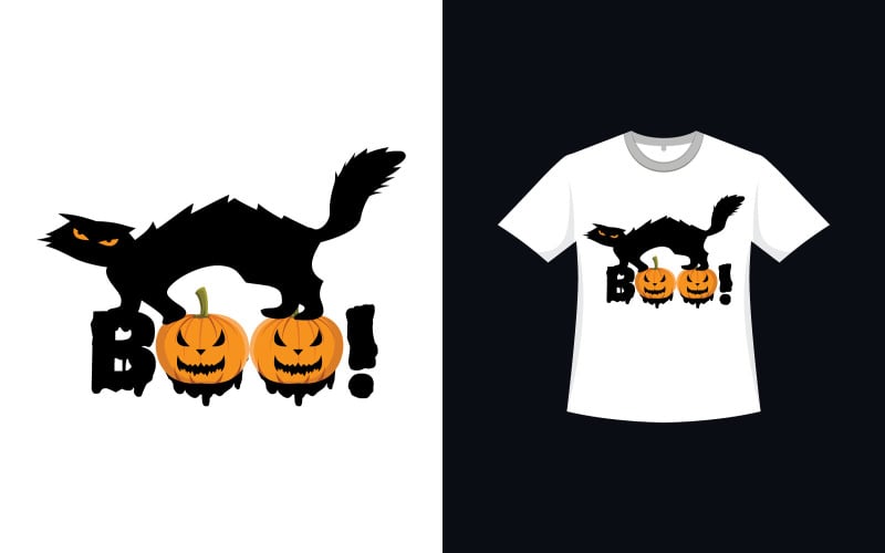 Halloween White T-shirt Design with Cat