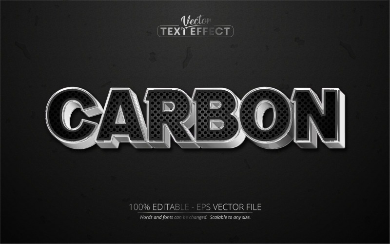 Carbonio - Effetto di testo modificabile, stile di testo lucido metallizzato argento, illustrazione grafica