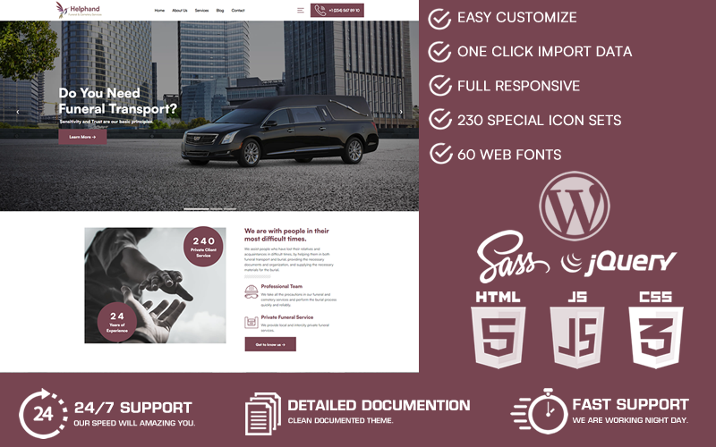 Helphand - Thème WordPress pour services funéraires et cimetières