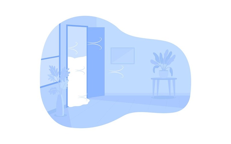 Blauwe huis interieur 2D vector geïsoleerde illustratie