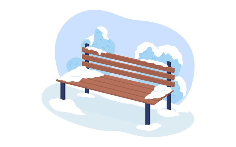 冬季公园长凳 2D 矢量隔离插图