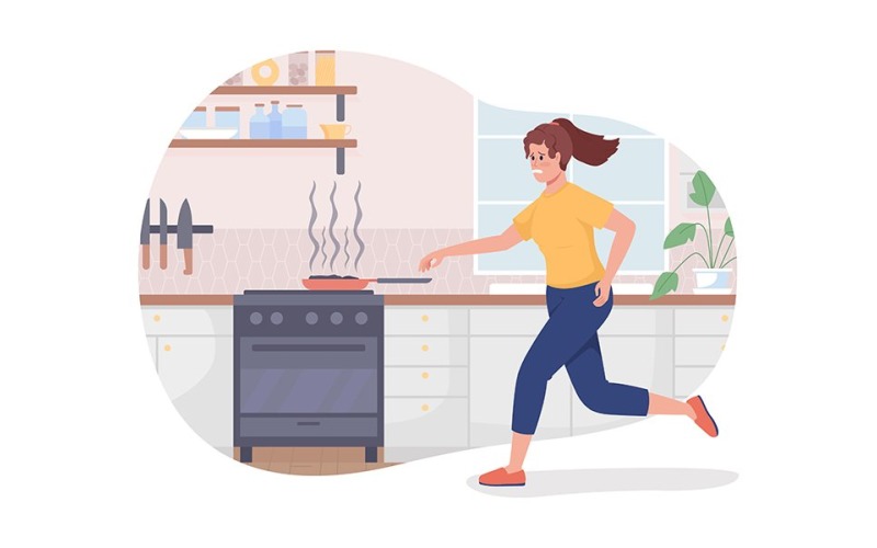 Сжигание пищи на плите 2D векторная изолированная иллюстрация