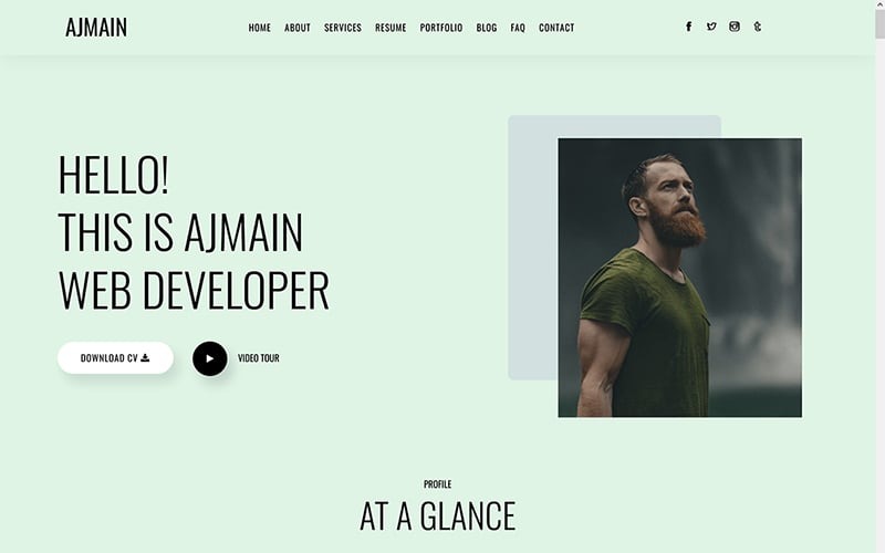 Ajmain - Шаблон React личного портфолио