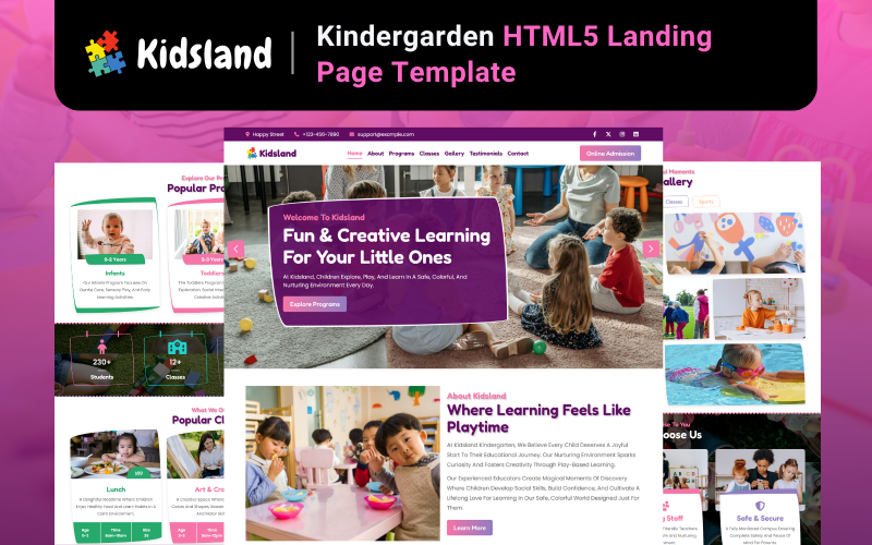 Kidsland - Modello di pagina di destinazione HTML5 per la scuola materna