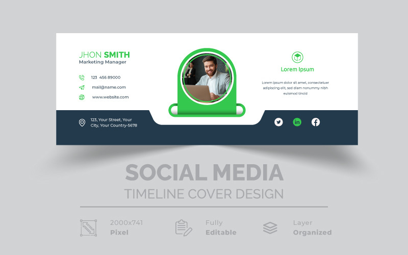 Modèle de signature d'e-mail vert d'entreprise ou couverture de médias sociaux de pied de page d'e-mail