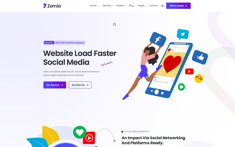Šablona webových stránek Bootstrap HTML5 pro sociální marketing Zomia