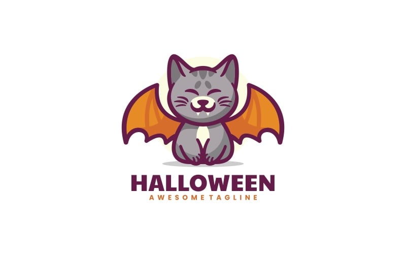 Katt Halloween tecknad logotyp