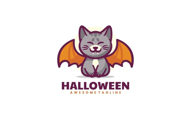 Logotipo de desenho animado de gato de Halloween