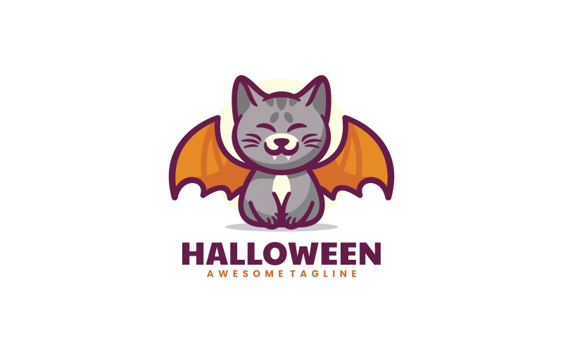  Logotipo de dibujos animados de Halloween de gato