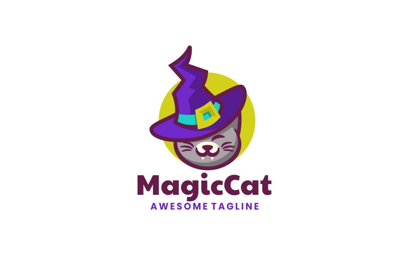 Magische kat mascotte cartoon logo