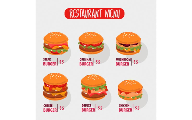 Snabbmat Burger Meny Illustration