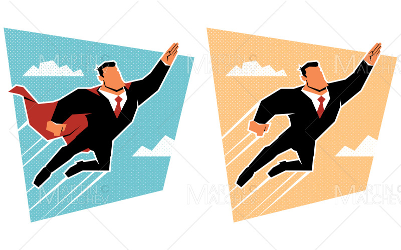 Super biznesmen latający w niebo ilustracja wektorowa