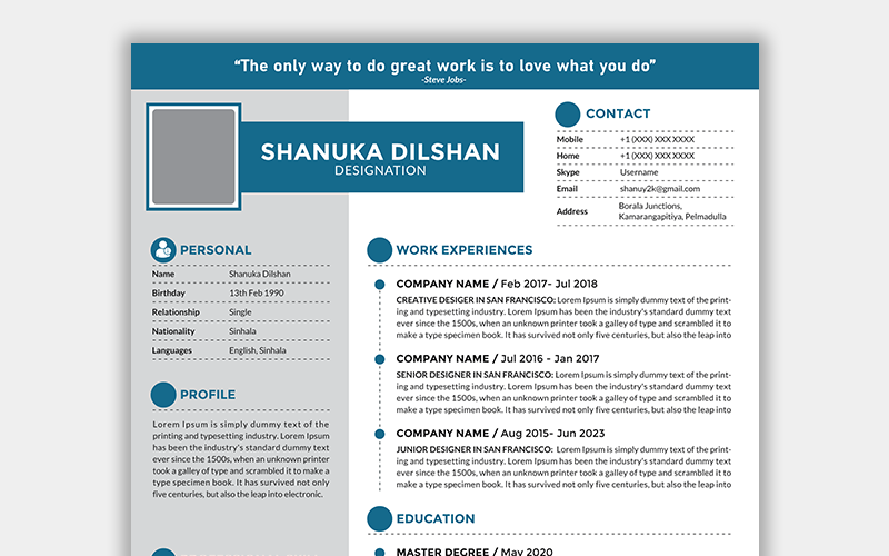 Diseño de plantilla de currículum vitae profesional SHANU Vol 01