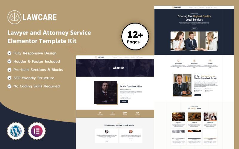 Lawcare - Kit modello Elementor per avvocato e avvocato