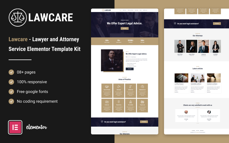 Lawcare - Набір шаблонів для юристів і адвокатів Elementor