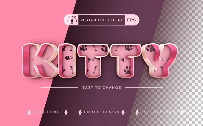 Efeito de texto editável de cor dupla de gato, estilo de fonte, ilustração de design