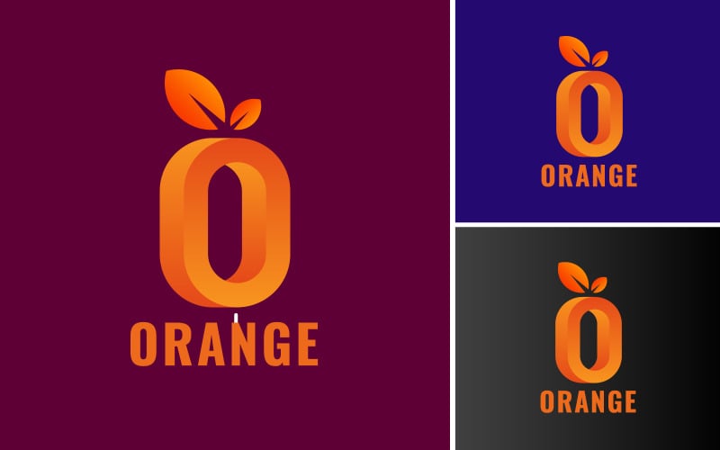 Оранжевый дизайн логотипа с буквой O. Современный логотип Letter O Fruit с листьями.
