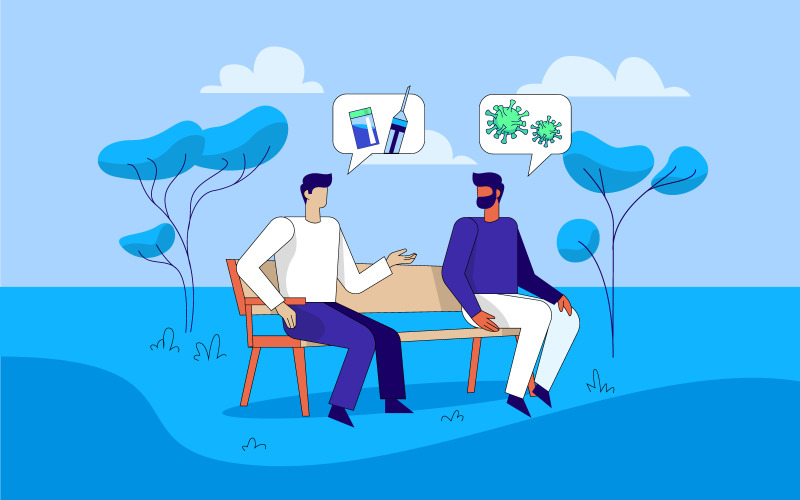 Concept de vecteur d'illustration gratuit de discussion sur le vaccin contre le virus