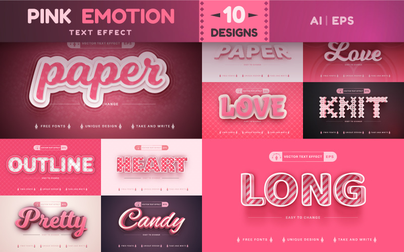 Set 10 Pink Love bewerkbare teksteffecten | Lettertypestijlen, ontwerpillustratie