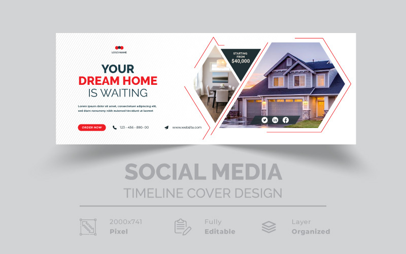 Ihr Traumhaus wartet auf Immobilien Weißer Hintergrund Social Media Cover