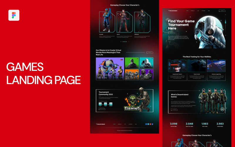 Games online store landing page template. Leisure activity