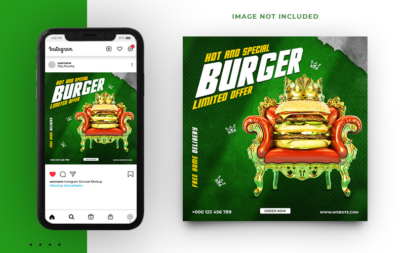 Plantilla de banner de publicación de redes sociales de comida de restaurante de hamburguesas deliciosas