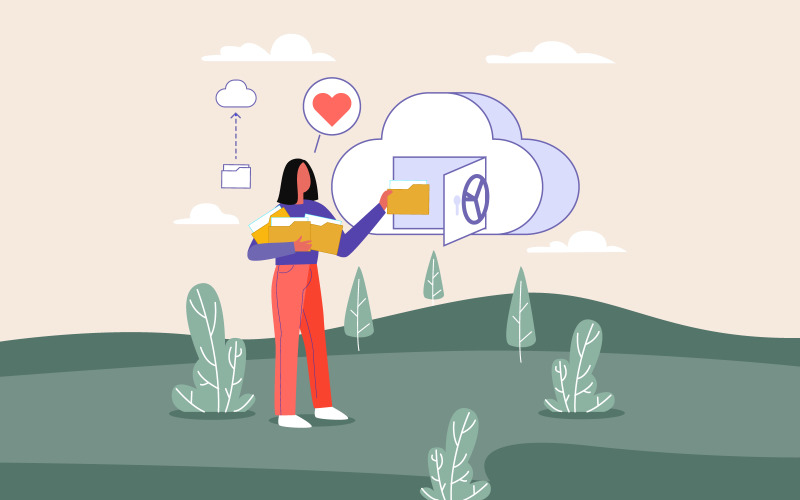 Uppladdning av data på Cloud Store Gratis Illustration Koncept Vektor