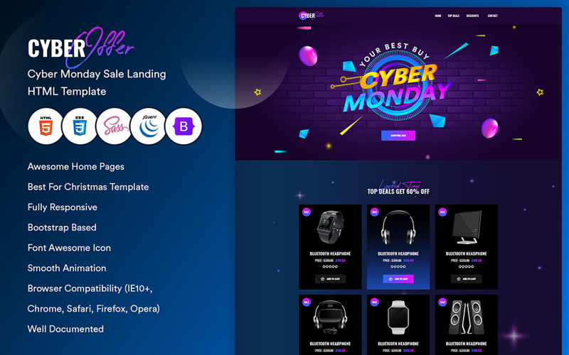 Modello di pagina di destinazione del cyber lunedì