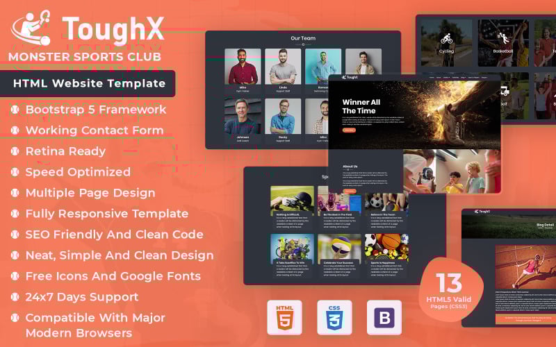 ToughX - HTML-шаблон веб-сайту Monster Sports Club