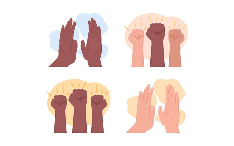 Conjunto de ilustração isolado de vetor 2D de palmas e punhos