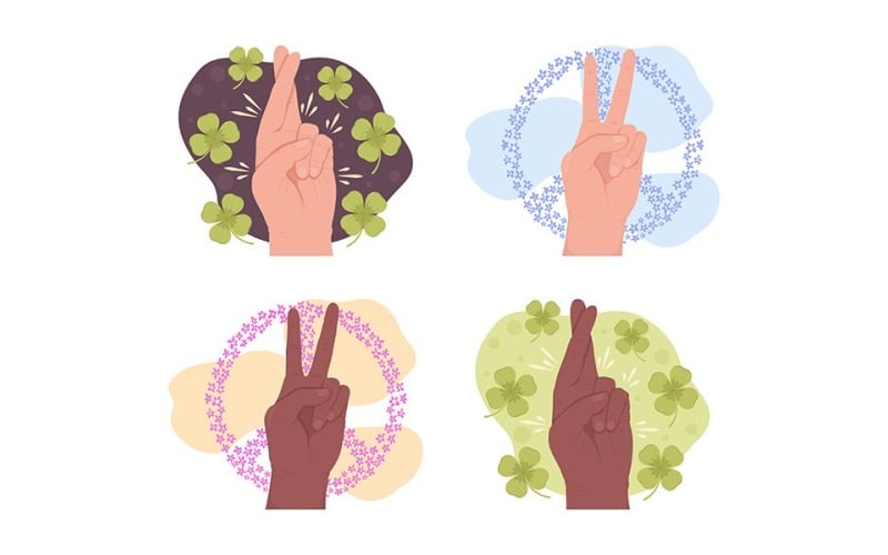 Finger symbols 2D vector isolated illustration set