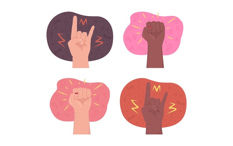 Näve symboler 2D vektor isolerade illustration set