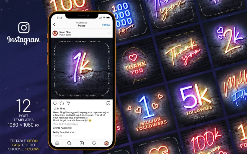 Tack Neon Instagram-mallar