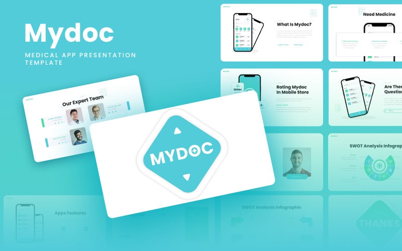 Mydoc - Healthcare Consultant Mobile App & SAAS Google Slides Template