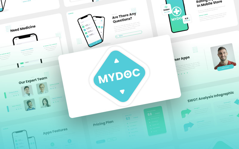 Mydoc - Sağlık Danışmanı Mobil Uygulaması ve SAAS Keynote Template