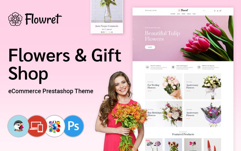 Flowerret - 礼品、鲜花和庆祝活动 PrestaShop 主题