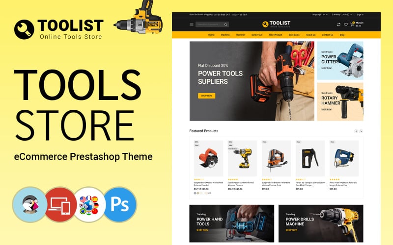 Toolist - Eszközök és felszerelések boltja PrestaShop téma
