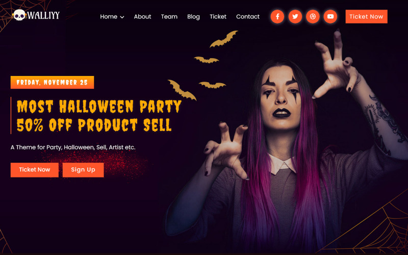 Walliyy – Halloween esemény és buli Html5 nyitóoldalsablonja