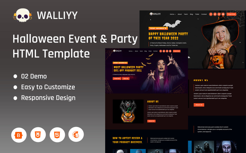 Walliyy - Halloween esemény és parti HTML landing oldal sablon