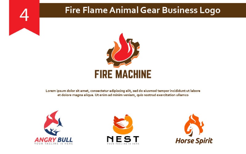 4 Fire Flame Animal Gear Logo d'entreprise
