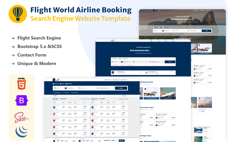 FlightWorld - Havayolu Rezervasyon Arama Motoru Web Sitesi Şablonu
