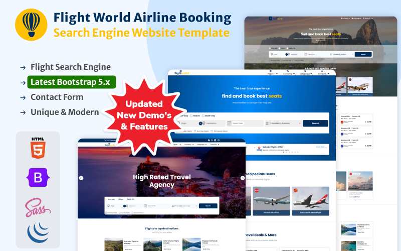 FlightWorld - шаблон веб-сайта поисковой системы бронирования авиабилетов