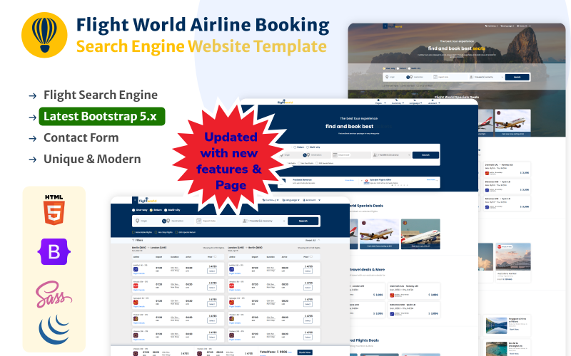 FlightWorld – шаблон веб-сайту пошукової системи бронювання авіакомпаній